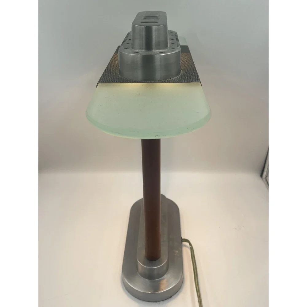 Vintage Art Neo Deco Modernist Table Lamp Frosted Glass Aluminum Post UL E127520 - Picture 4 of 8